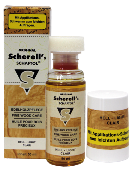 Scherell's SCHAFTOL hell| 50 ml Flasche mit Applikationsschwamm D/EN/FR Hell Flasche 50 ml
