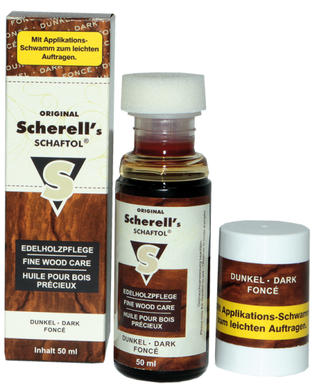 Scherell's SCHAFTOL dunkel| 50 ml Flasche mit Applikationsschwamm D/EN/FR Dunkel Flasche 50 ml
